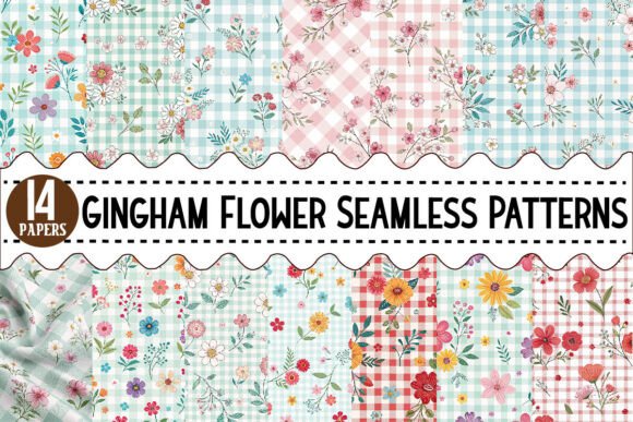 Download Gingham Flower Seamless Patterns - Patterns Collection