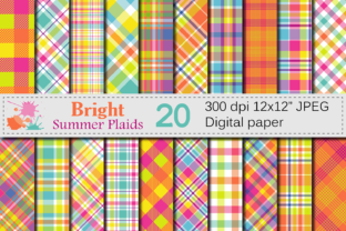 Download Bright Summer Plaid Digital Paper / Summer Multicolored Plaid Backgrounds / Orange and Yellow Plaid Patterns - Patterns Collection
