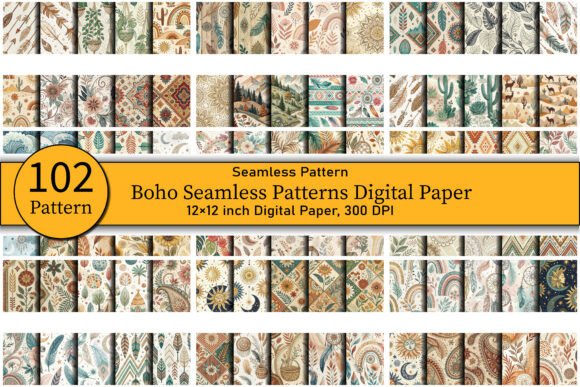 Download 102 Boho Seamless Digital Paper Patterns - Patterns Collection